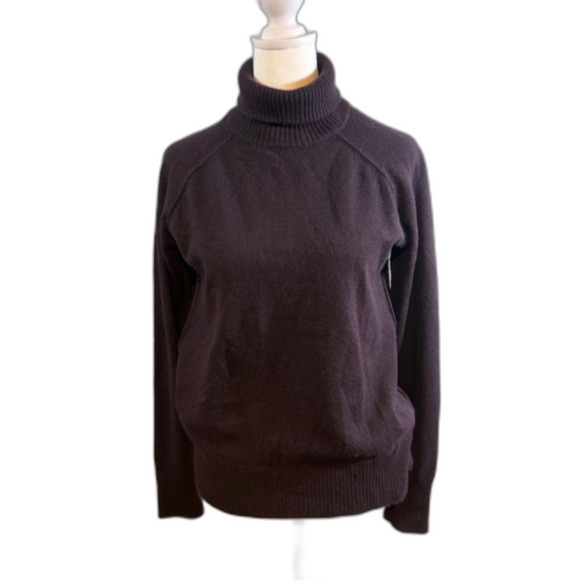 LINE Knitwear 100% Cashmere Turtleneck Sweater Dark Purple Small/P Thumb Holes - Picture 1 of 9